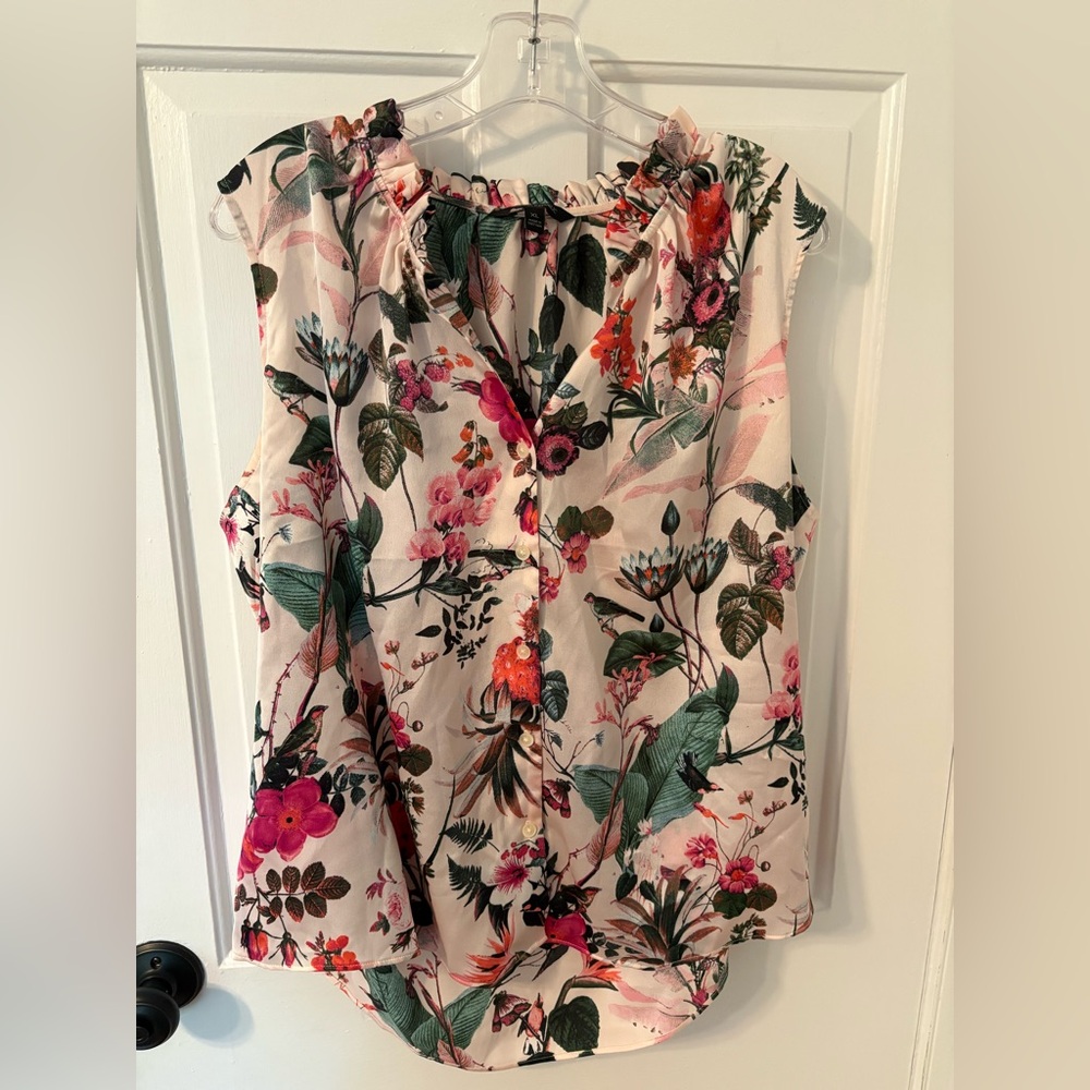 Banana Republic Floral Ruffle Blouse - Pink and Green